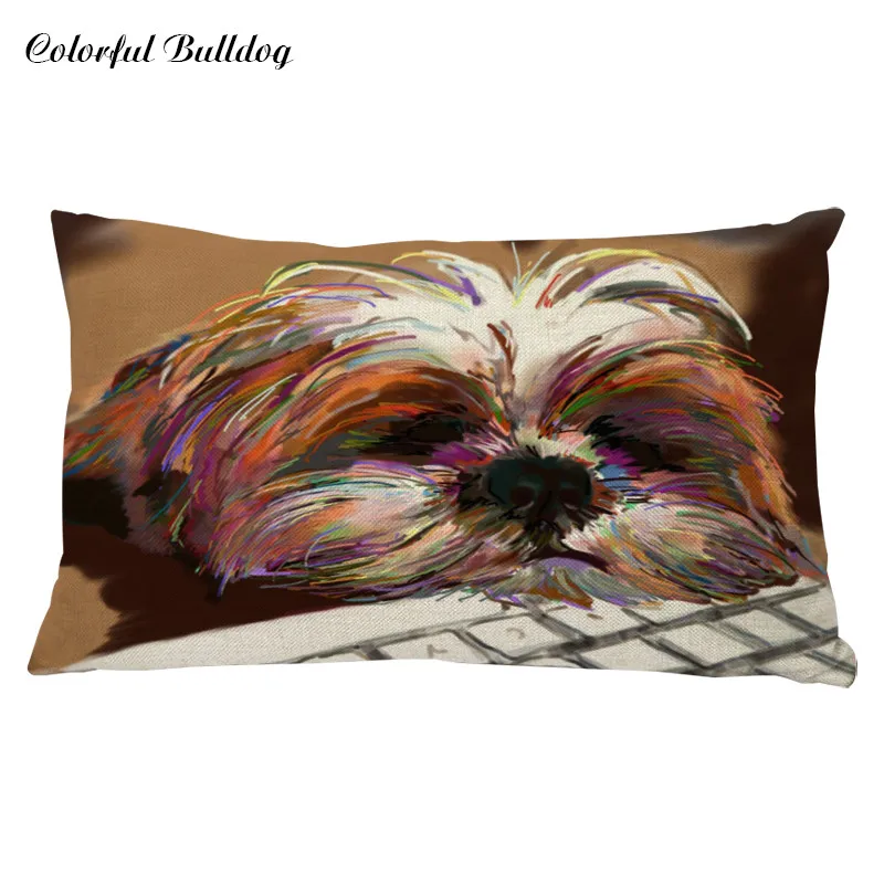 8 Милая мультяшная собачка, картина маслом, Shih Tzu, Наволочка на подушку, 17 дюймов, льняная декоративная домашняя подушка для сиденья автомобиля, осенняя подушка для леса - Цвет: 8