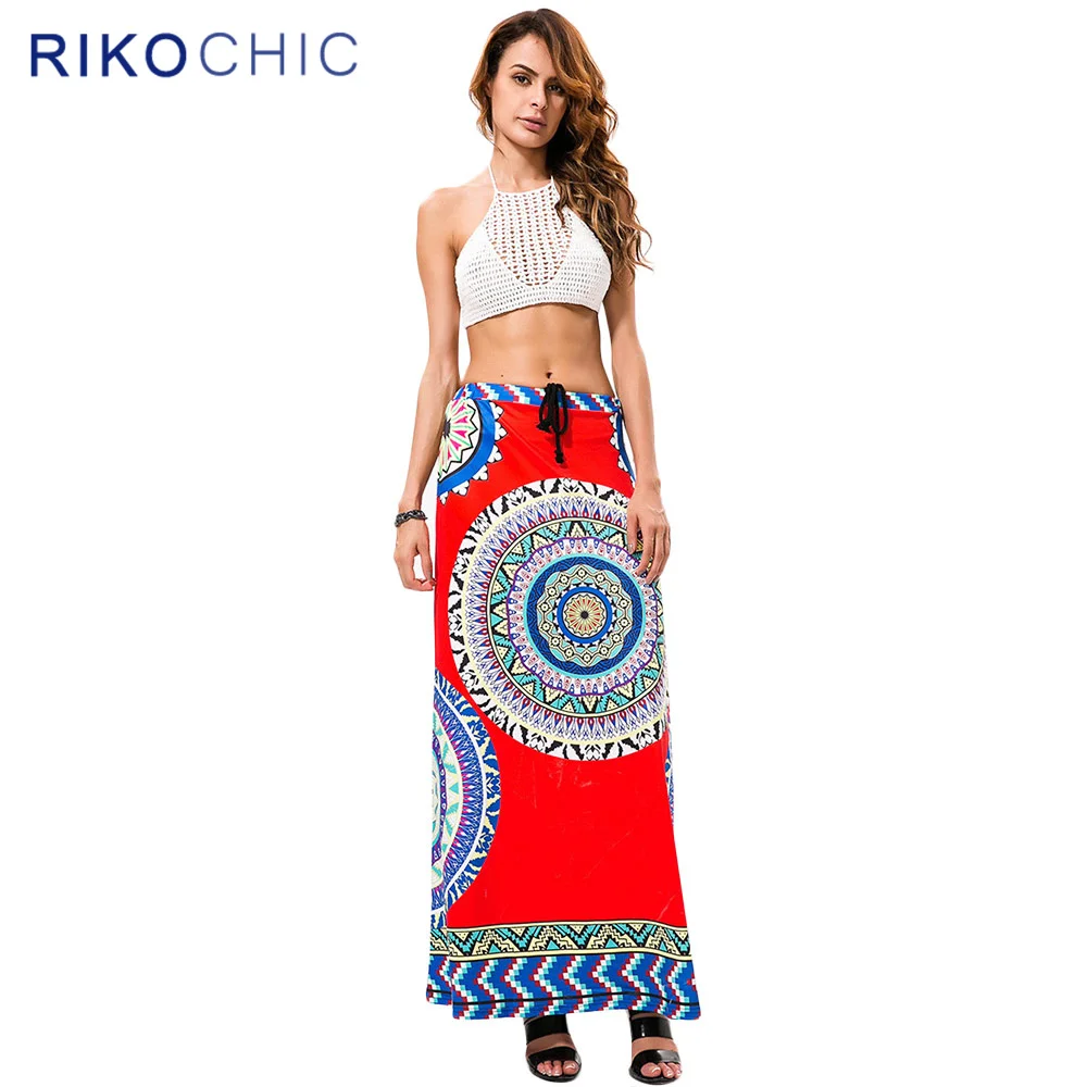 Rikochic Лето Повседневное Макси бохо-юбка Этническая Круглый Цветок dashiki печати