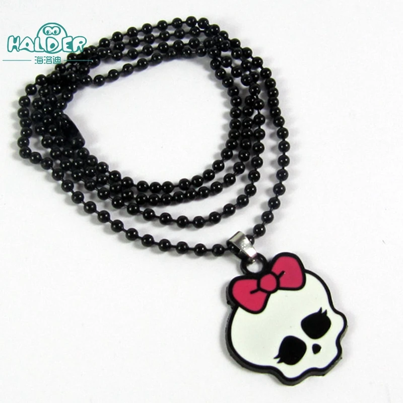 Ожерелье Halder Monster High, ожерелье с кулоном в виде черепа, скелета, колой, розовый бант, ожерелье из сплава для косплея, подарок на Хэллоуин для девочки