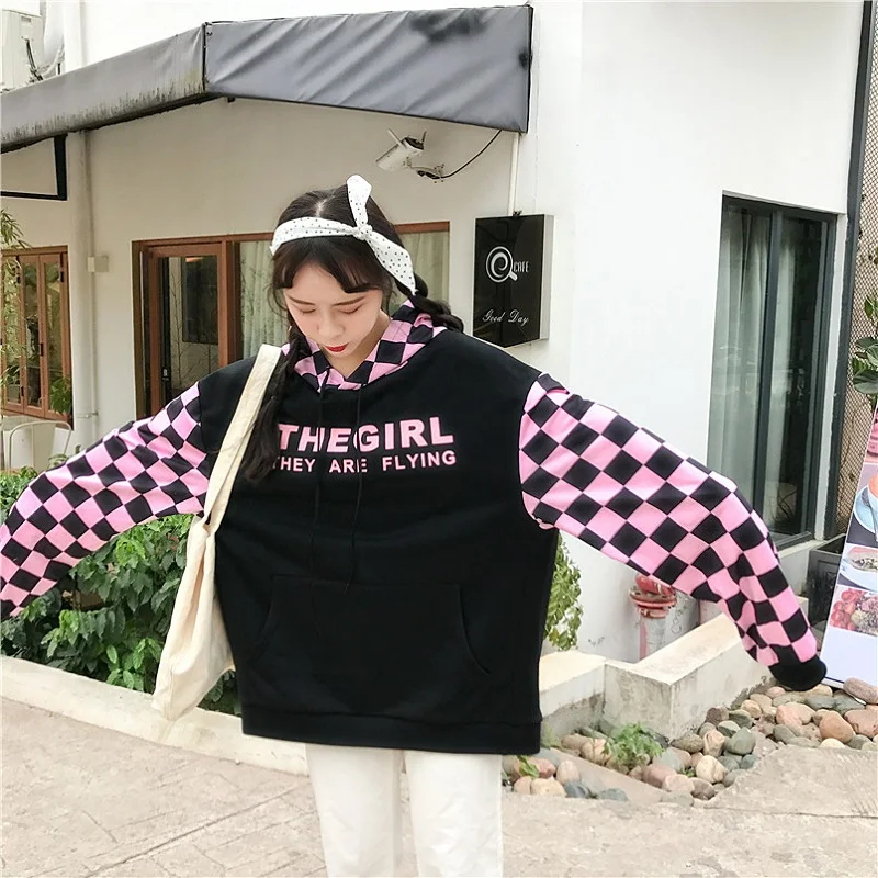 Новинка Осенняя Корейская уличная мода Harajuku winte ulzzang свободные клетчатые