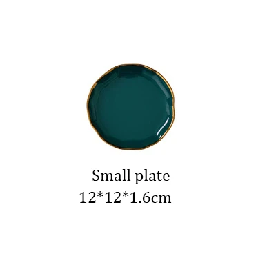 Small plate 1 шт. Королевский Зеленый Золотой набор керамической посуды бытовой фарфор стейк рыба фрукты тарелка салат риса лапши миска Ложка Вилка Нож - Цвет: Small plate