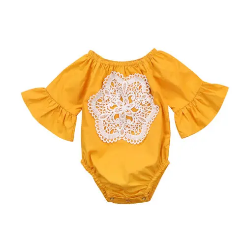 

Floral Newborn Kids Baby Girl Infant Cotton One-Piece Romper Tops Lace Flower Flare Long Sleeve Jumpsuit Rompers Clothes Sunsuit
