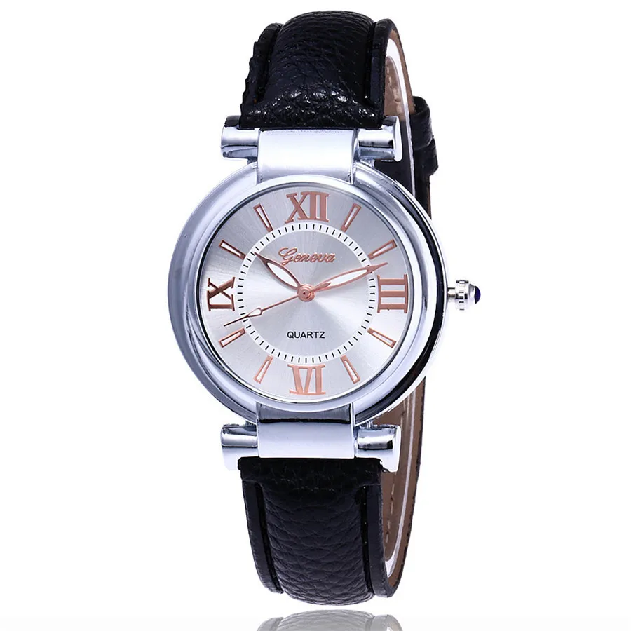Модные женские кварцевые наручные часы римские цифровые Женевские черные белые