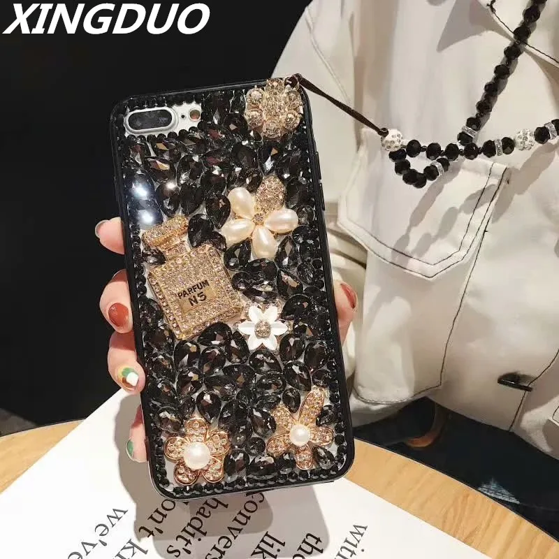 Чехол XINGDUO для телефона с 3D бриллиантами жемчужинами и цветами iphone X XS XR MAX