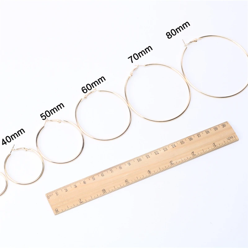 Simple Gold color Big Hoop Earring For Women ZA Statement Fashion Jewelry Accessories Large Circle Round Earrings free shipping | Украшения