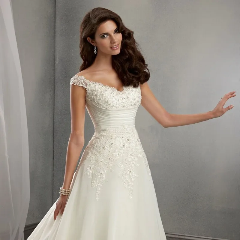 2017 новый кружева свадебное платье линия с плеча бисероплетение свадебные платья