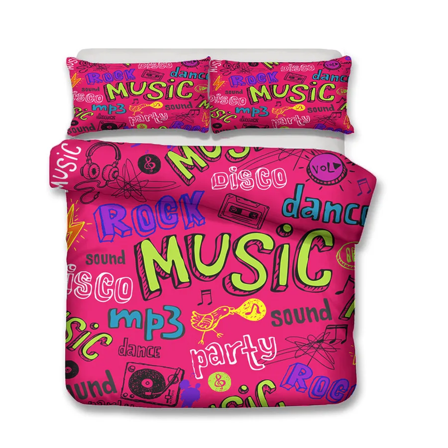 Комплект постельного белья с 3D-печатью нот музыки для взрослых, включает одеяло-наматрасник и наволочки #YF02.