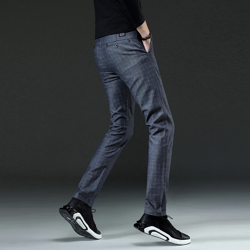 LENSTID 2019 Spring Autumn New Casual Plaid Pants Men Cotton Slim Fit Chinos Fashion Trousers Male Brand Clothing Plus Size K519 | Мужская