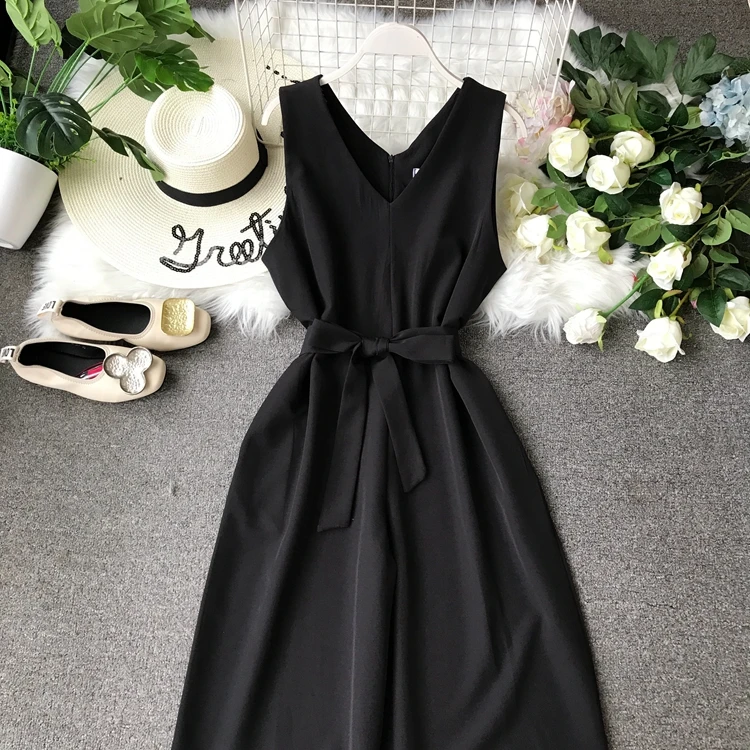 ALPHALMODA Летние Женские однотонные КОМБИНЕЗОНЫ длиной до середины икры с v-образным вырезом и широкими штанинами, женские повседневные летние комбинезоны