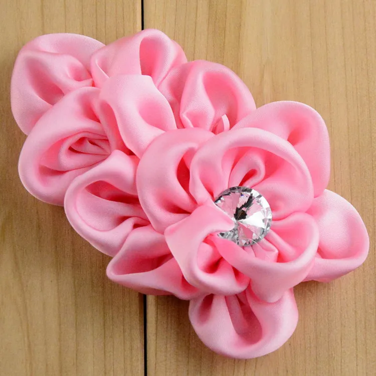 

Nishine 50pcs/lot 4" Soft Handmade Rose Fabric Flower For Hair Clips Artificial Wedding Decorative Flowers With Bling Buttons