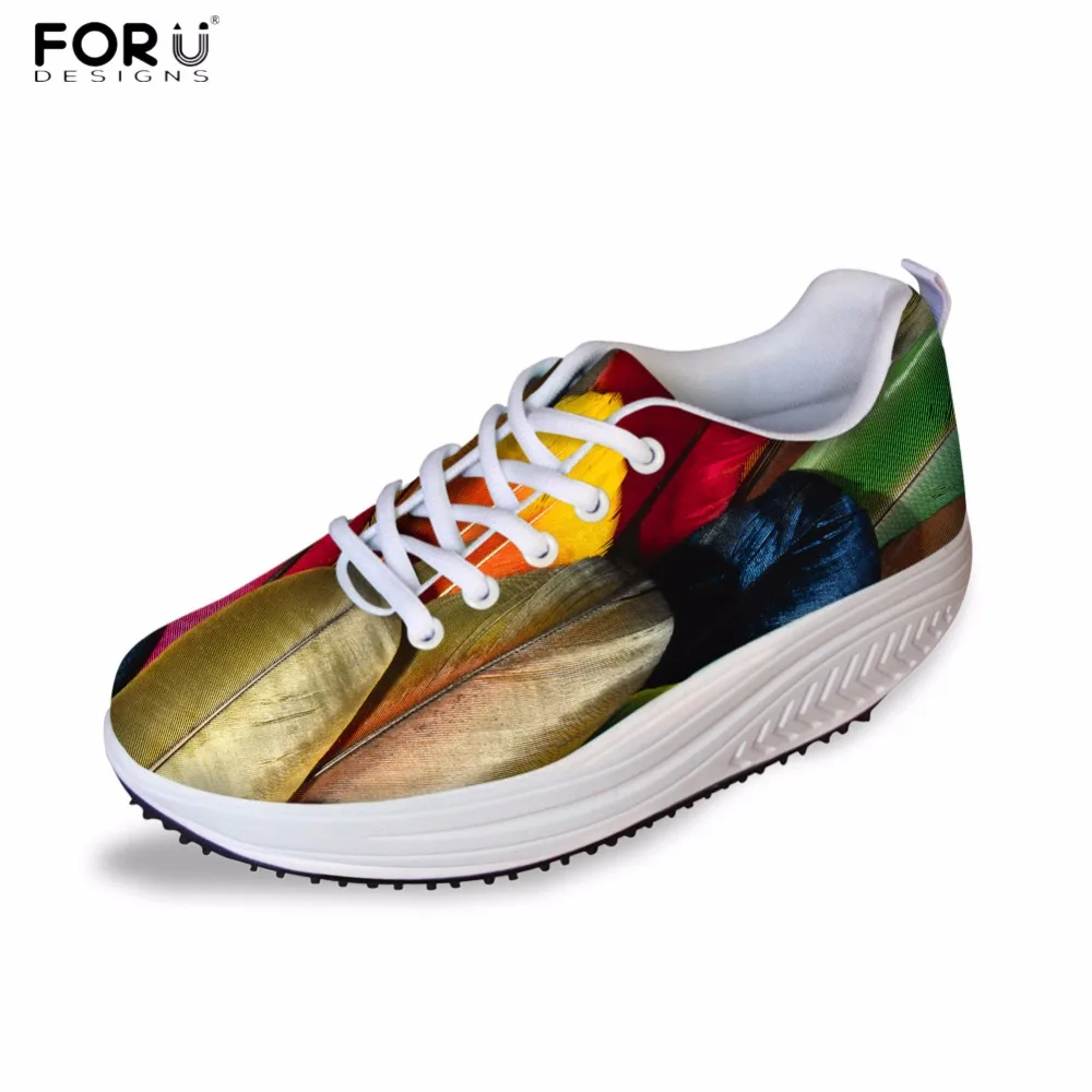 

Красочные женские туфли FORUDESIGNS с 3d-перьями, увеличивающие рост, обувь для женщин 2017, обувь на плоской подошве