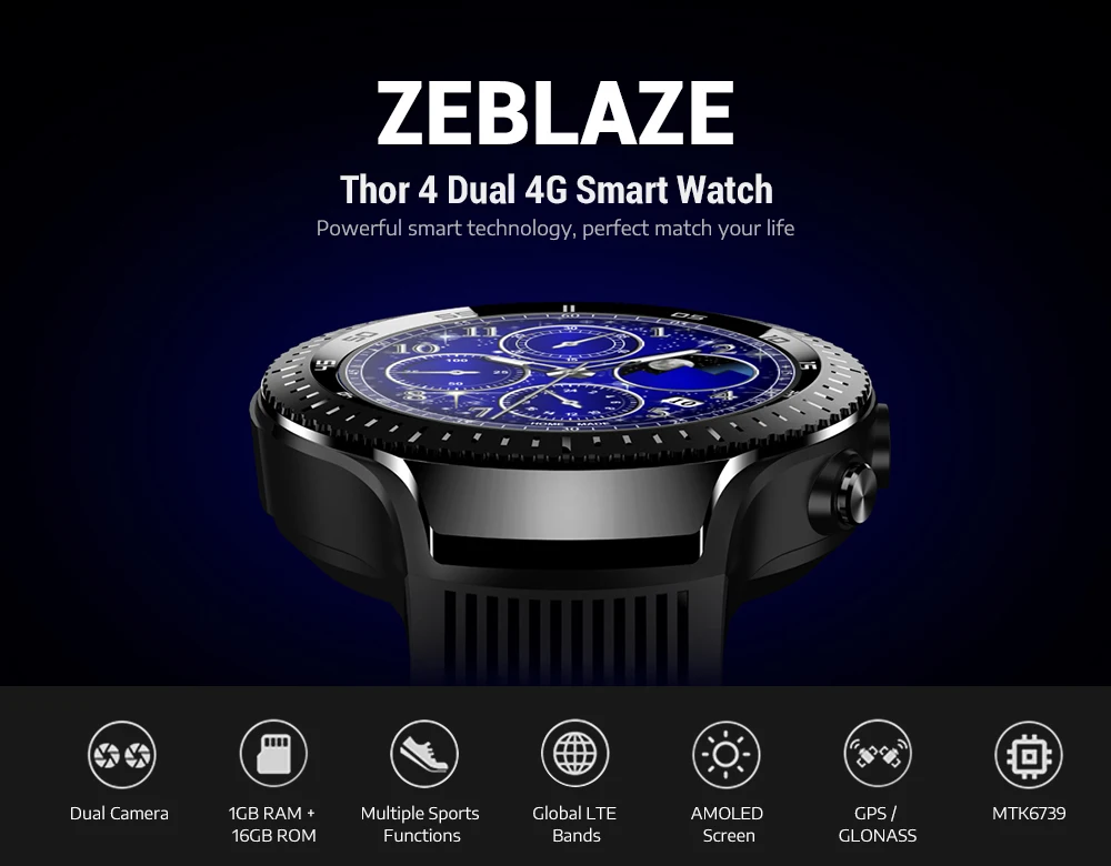 Смарт-часы Zeblaze THOR 4 Dual 4G AMOLED дисплей 1G+ 16G умные часы с телефоном Android 7,1 5 Мп камера gps WiFi для Android iOS