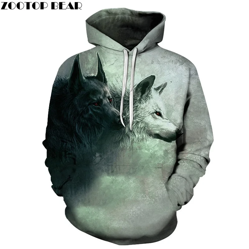 

Wolf Printed Hoodies 3D Brand Men Sweatshirts Male Hooded Tracksuits Pocket Jackets Animal Hoodie Autumn Novelty Streetwear Coat