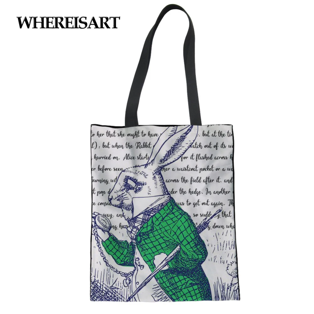 WHEREISART Бесшумная женская сумка для покупок с изображением кота кролика девушек и