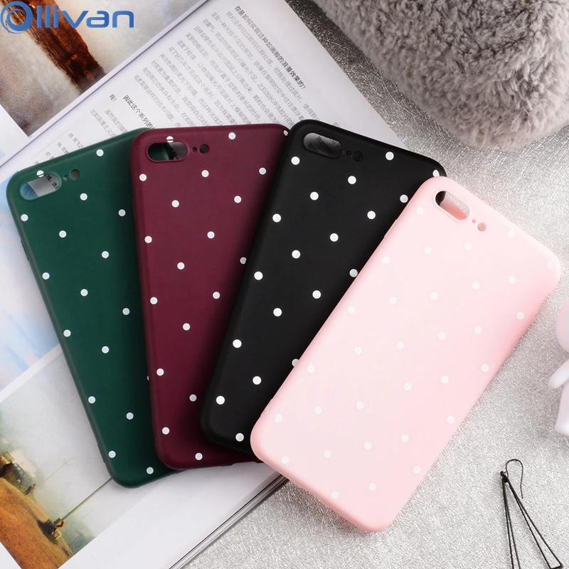 Ollivan Silicone Case For iPhone 8 Soft TPU Point Pattern 6 6s 7 Plus Back Cover 360 Degree Pink |