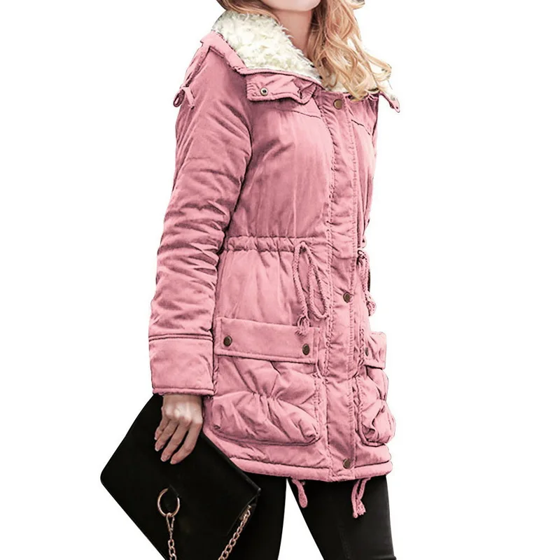 Light Pink Новинка, женские парки, женское длинное зимнее пальто, утолщенная хлопковая приталенная куртка с искусственным мехом, модные топы, теплая женская верхняя одежда, парки - Цвет: Light Pink