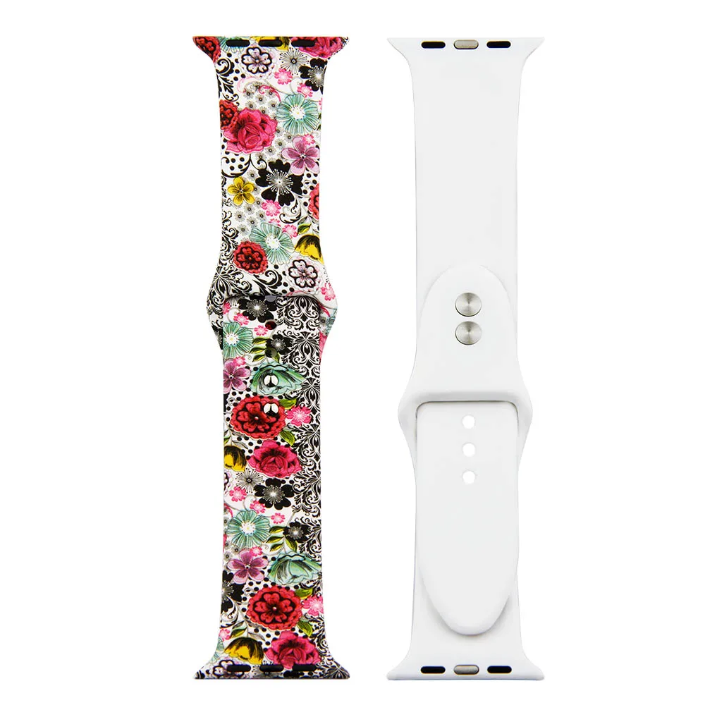 24 Силиконовый сменный спортивный ремешок с цветочным принтом для Apple Watch серии 1 2 3 4 5 38 мм 42 мм 44 мм 40 мм ремешок для наручного ремешка iWatch - Цвет ремешка: 24