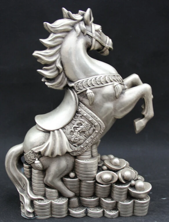 USPS to USA S2015 12&quot Chinese Fengshui Silver Zodiac Year Horse Money Wealth Rich Dragon Statue | Дом и сад