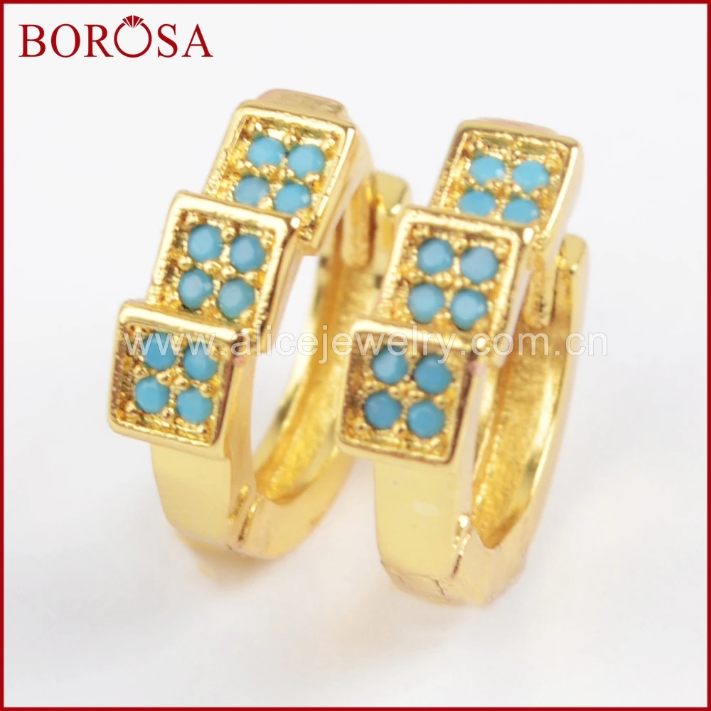 BOROSA Новые простые чешские тонко выполненные металлические медные серьги и защищает от ветра, золотистый/серебристый кубический цирконий, серьги со шпилькой, для Для женщин WX702