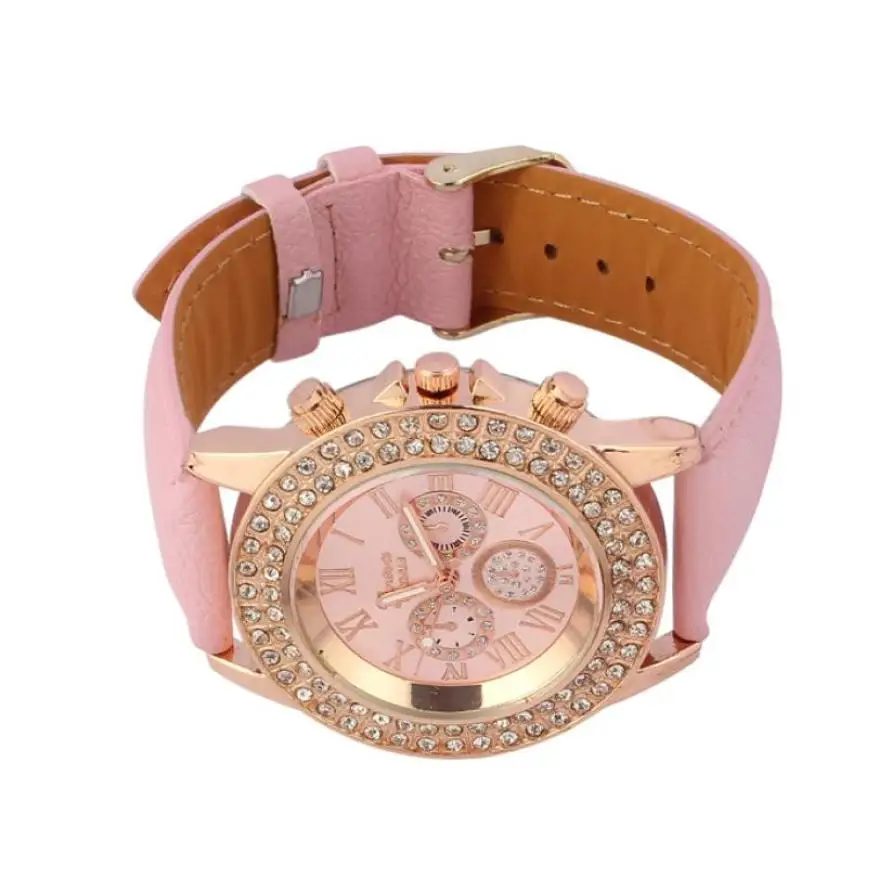 

Timezone #301 fashion Womens watch Crystal Dial Quartz Analog Leather Bracelet Wrist Watch