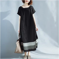 summer 2019 women dress loose patchwork black white linen button female vintage s vestidos oversized long dress