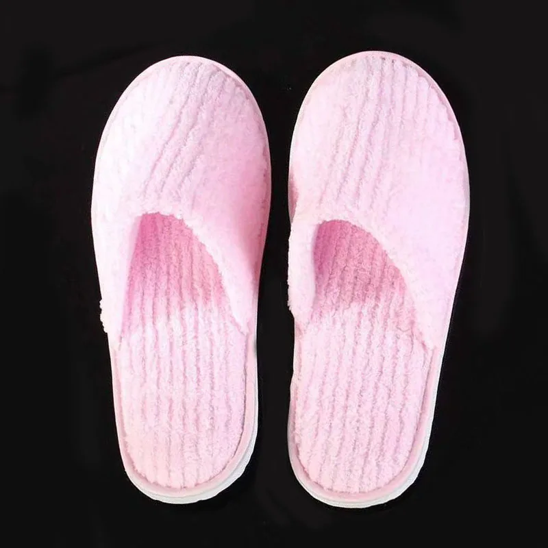 Pink Одноразовые тапочки; мужские и женские гостиничные принадлежности; утепленные Нескользящие домашние тапочки из бархата кораллового цвета; Мужская обувь для путешествий - Цвет: Pink