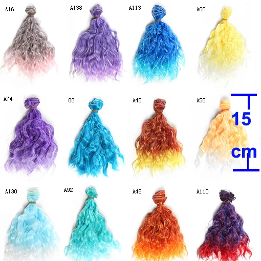 

1 pcs thick doll hair 15cm*100CM heat resistant woollen curly colorful doll wigs hair for 1/3 1/4 1/6 BJD