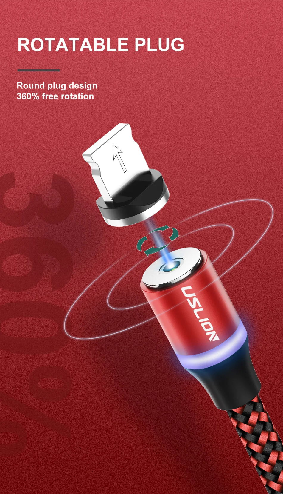 USLION 1 м 2 м светодиодный магнитный кабель USB type-C и Micro USB для iPhone Xs Max 8 7 6 для samsung Xiaomi HUAWEI зарядный кабель