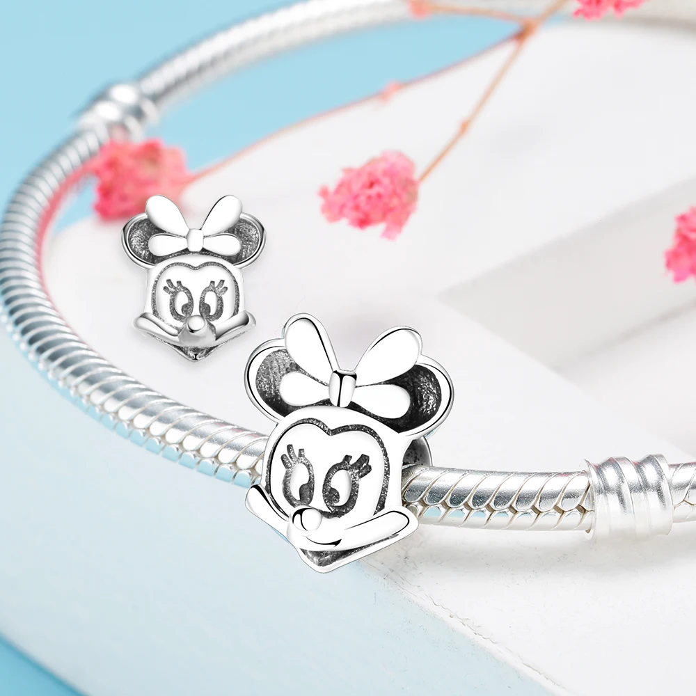 Fit Pandora талисманы браслеты Аутентичные 925 пробы серебро Минни Микки коллекция подвески для женщин Человек ювелирных изделий