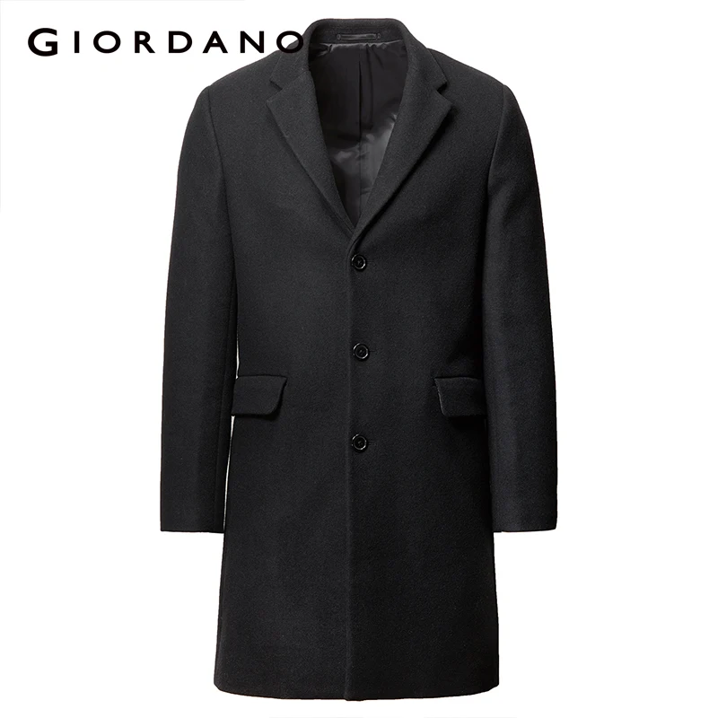 Giordano мужское шерстяное пальто средней длины выполненное в однотонном оттенке