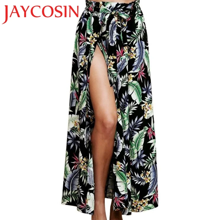 Женская юбка макси в стиле бохо JAYCOSIN пляжная с принтом листьев летняя длинная