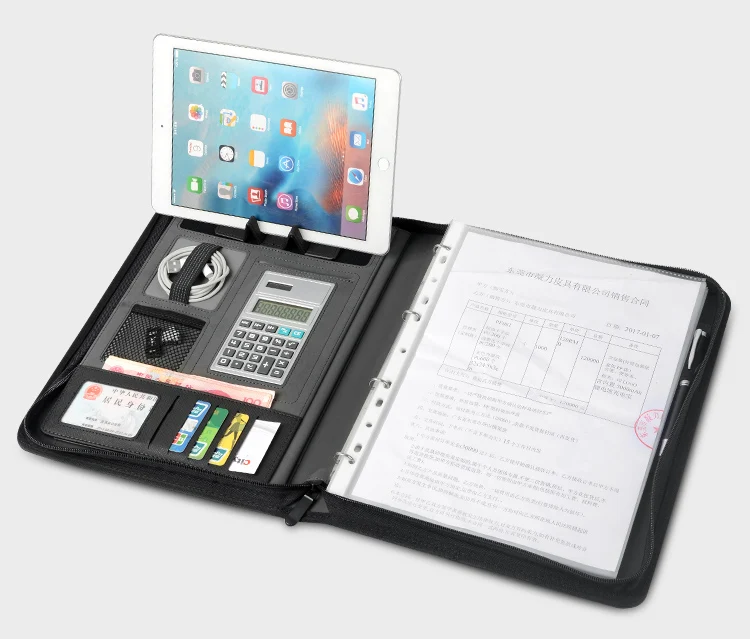 Бизнес кожаная папка для документов A4 сумка менеджера для документов padfolio с кольцо с молнией Биндер ipad мобильного телефона Подставка держатель 1235A