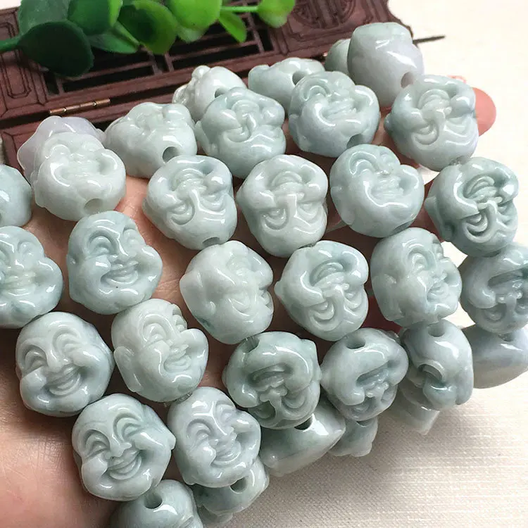 

100% natural Hand Carved Natural Jadeite Buddha Beads Bracelet