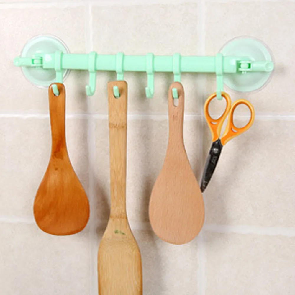 Green 15#1 шт. настенный вакуумный стеллаж на присоске 6 крючков для полотенец Ванная комната Кухня Держатель присоска вешалка - Цвет: Green