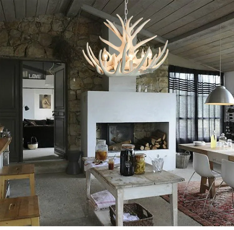 White Antler Lamp In Pendant Chandelier 4/6/9 Arms Optional E14 Socket Living High Quality Natural Resin | Освещение
