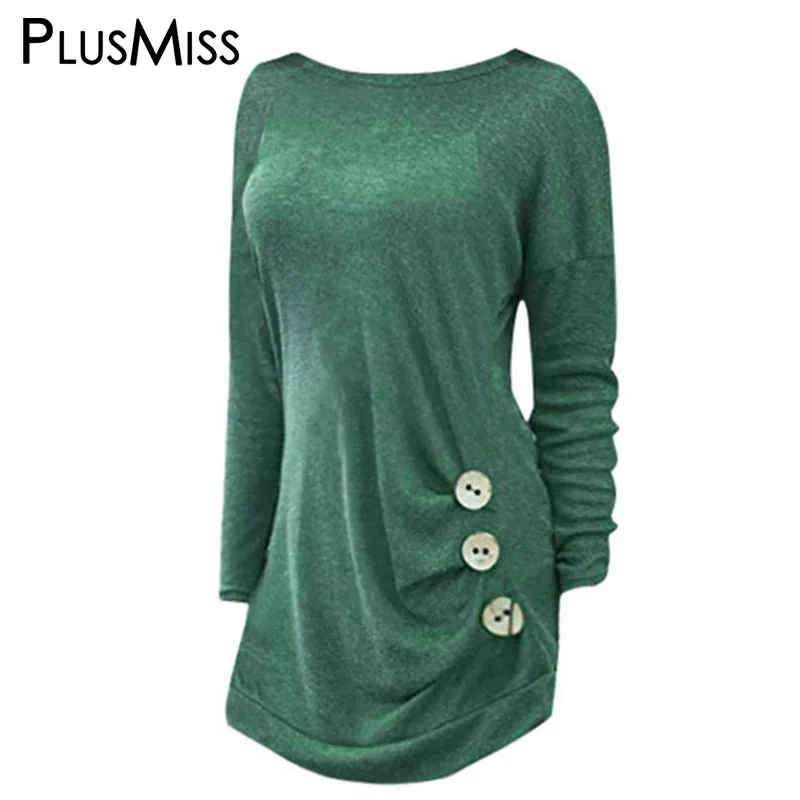 PlusMiss размера плюс 5XL боковой кнопки для девочек свободные футболки с длинным