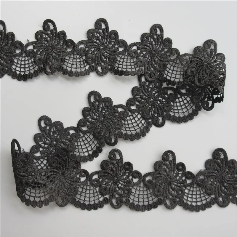 2 двор черный полиэстер с цветочной вышивкой Кружево лента аппликация Ткань