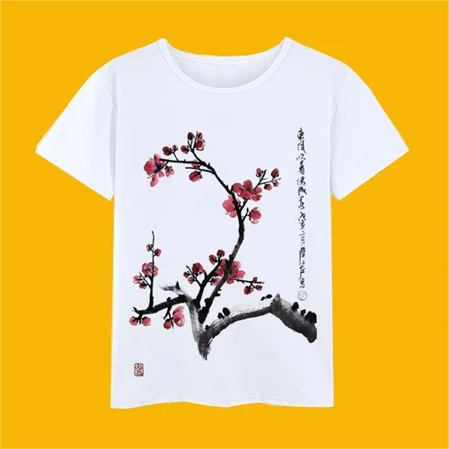 Женские футболки в китайском стиле с принтом птиц женские летние большие размеры
