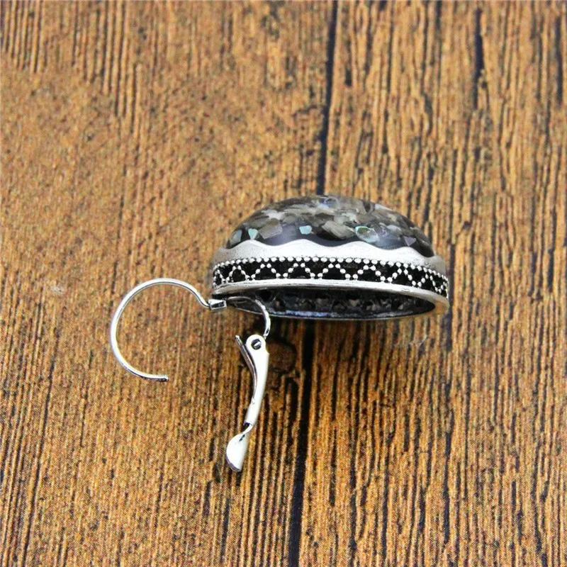 Большой овальный Shell Серьги Винтаж старинное серебро покрытием манжеты каменный