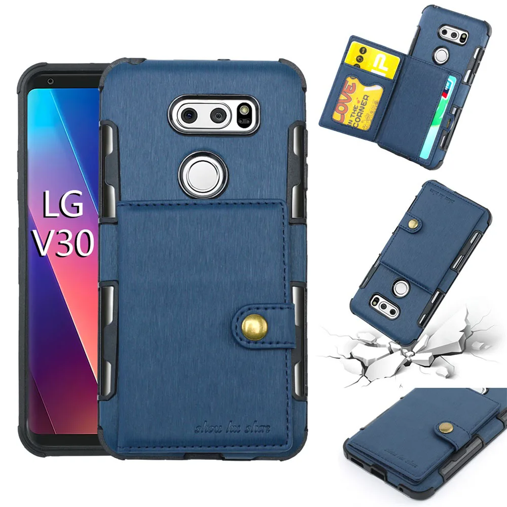 Чехол-бумажник с карманом для карт для LG V30 K40 K12 TPU+ PU чехол с отделением для карт Ретро кошелек Флип кожаный силиконовый защитный чехол для телефона - Цвет: Deep Blue