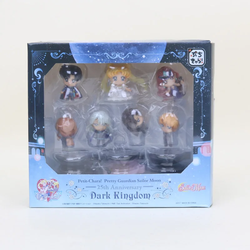 5 см Sailor Moon 25th anniversary Petit Chara Сейлор Мун темное Королевство ПВХ фигурка модель игрушки - Цвет: 7pcs in box dark