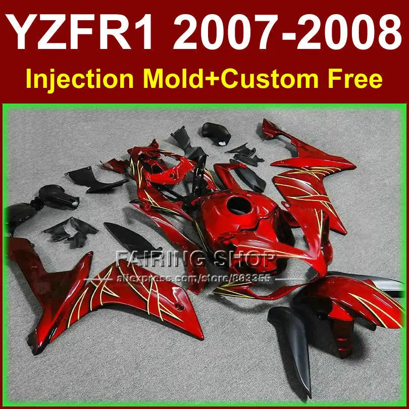 

100% Injection molding red bodyworks for YAMAHA YZFR1 2007 2008 R1 fairing sets YZF R1 YZF1000 YZF 1000 07 08 fairings kits