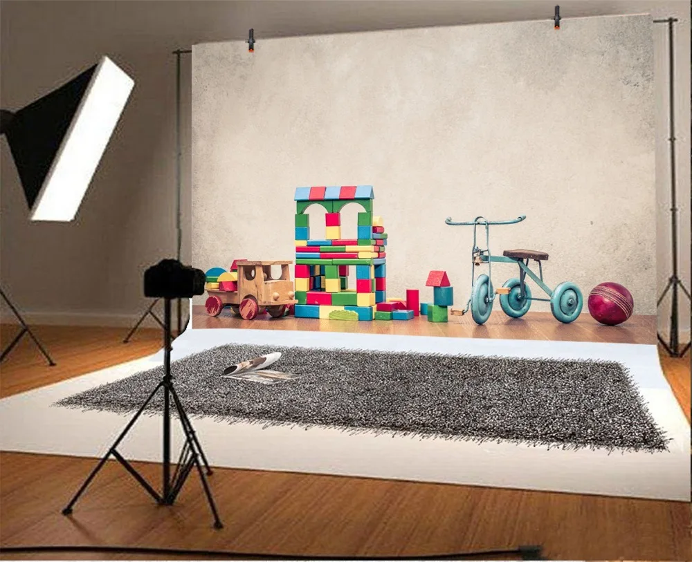 Laeacco Baby Toy Brick LEGO Fisher Bicycle Ball Cement Wall Детские Портретные Фото фоны для фотографий
