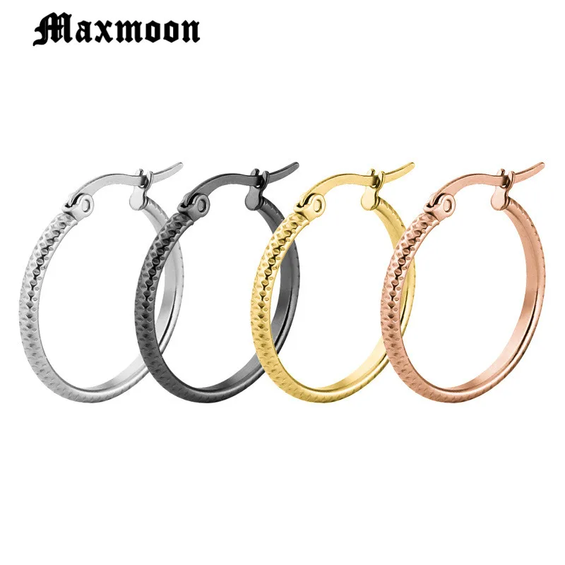 Женские винтажные серьги кольца Maxmoon простые круглые из нержавеющей стали с