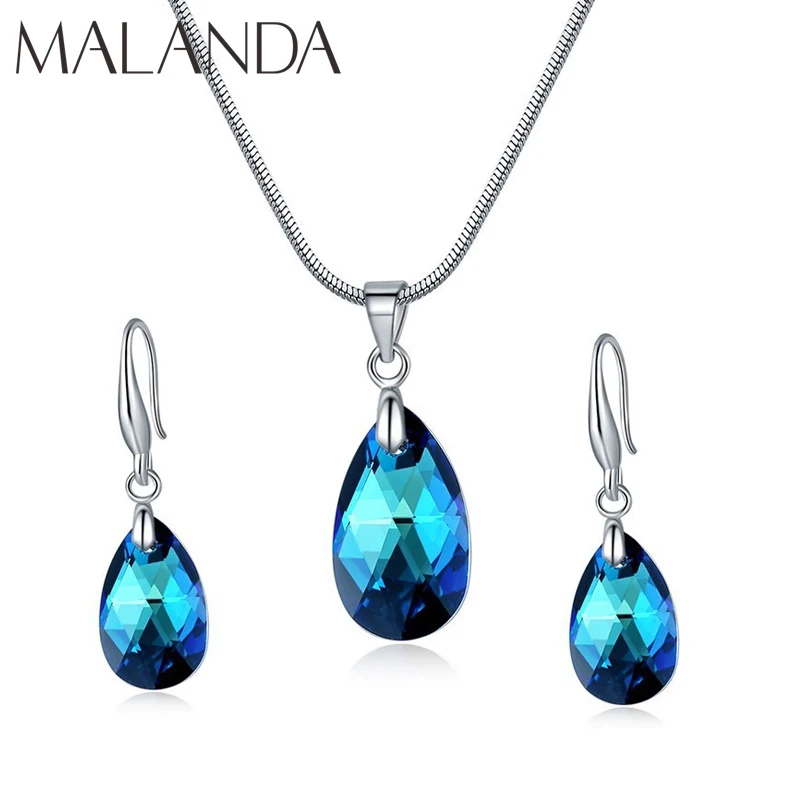 Женский комплект украшений Malanda из колье и сережек капель с кристаллами Swarovski для