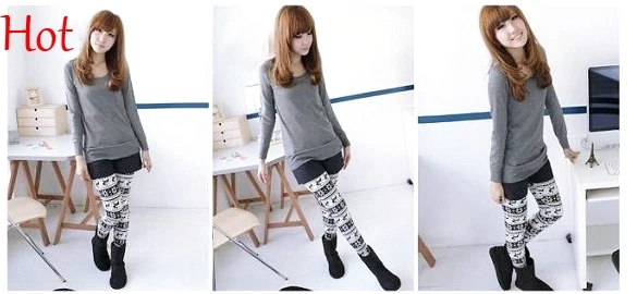 Популярные зимние штаны модные новые женские леггинсы вязаные с оленем и