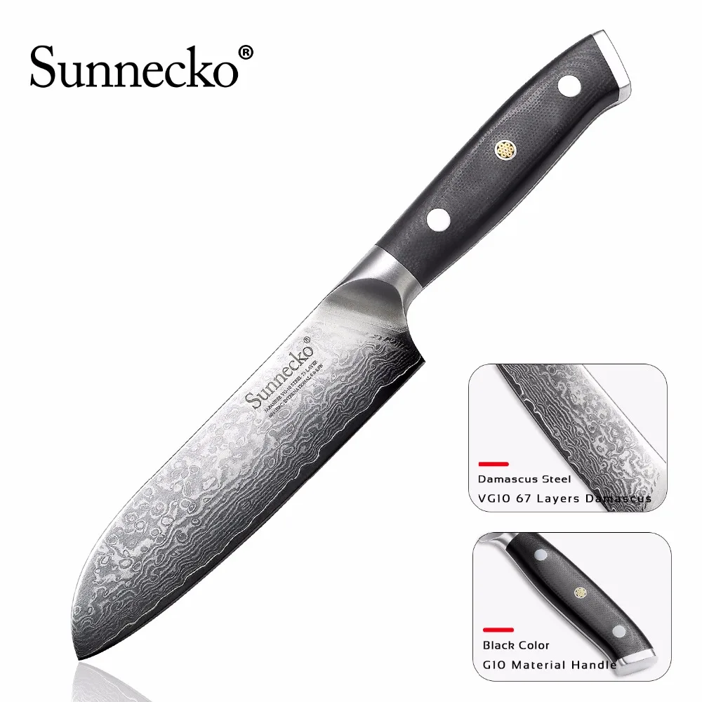 SUNNECKO 5 дюймовый нож Santoku кухонные ножи японский Дамаск VG10 острое стальное лезвие