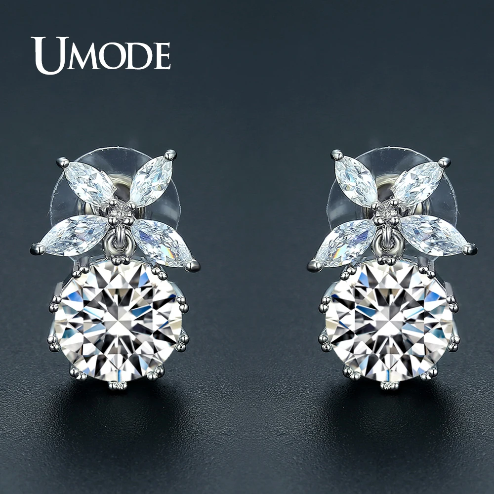 Женские серьги-подвески с крупными фианитами UMODE в форме цветка подарок на день