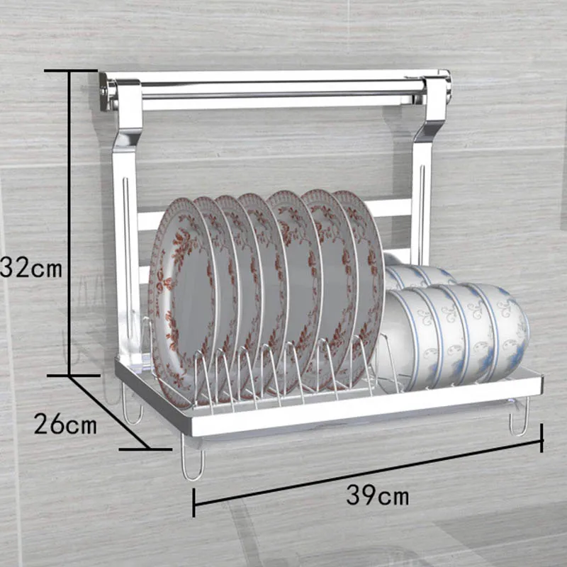 Dish Rack With Bar Кухонный стеллаж из нержавеющей стали DIY SUS 304 настенная кухонная полка из нержавеющей стали, кухонный держатель Органайзер - Цвет: Dish Rack With Bar