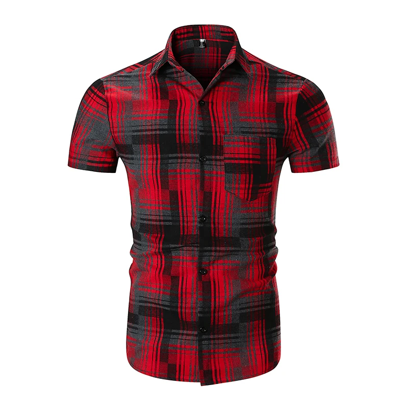 T-bird 2018 Men Dress Shirts Short Sleeve Striped Plaid Shirt Mens Hawaii Casual Brands Summer Slim Tops XXL | Мужская одежда